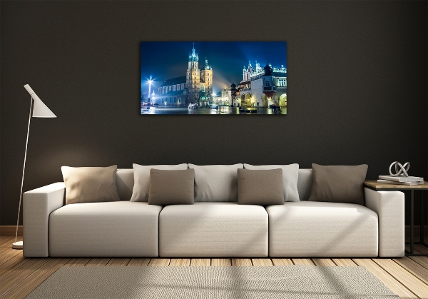 Foto en cristal de alta calidad con impresión uv horizontal Cracovia de noche