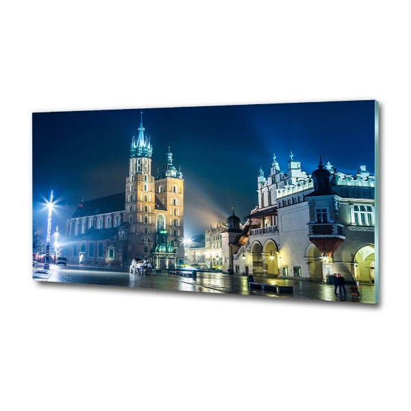 Foto en cristal de alta calidad con impresión uv horizontal Cracovia de noche