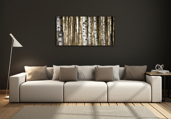 Cuadro decorativo de vidrio para salón horizontal Abedules
