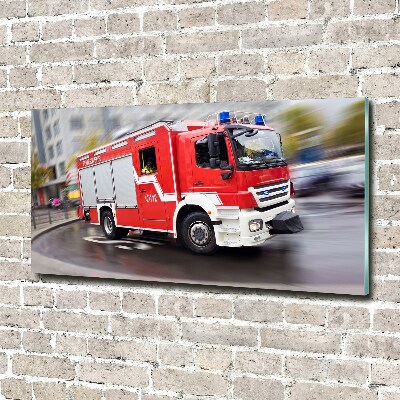 Cuadro decorativo de vidrio para salón horizontal camión de bomberos