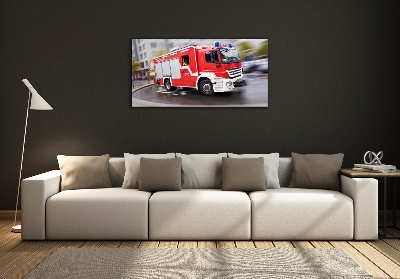 Cuadro decorativo de vidrio para salón horizontal camión de bomberos