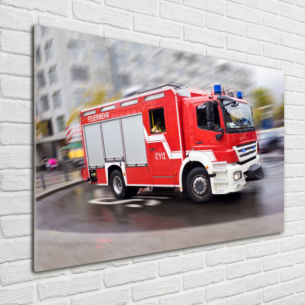 Cuadro decorativo de vidrio para salón horizontal camión de bomberos