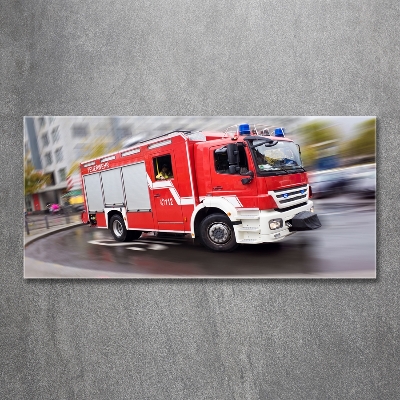 Cuadro decorativo de vidrio para salón horizontal camión de bomberos