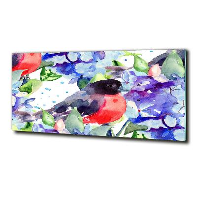 Impresión en cristal con acabado brillante horizontal Pájaro y flores