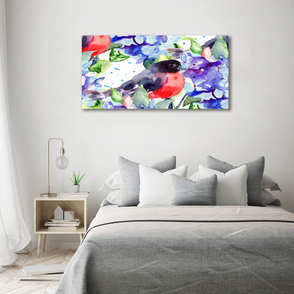 Impresión en cristal con acabado brillante horizontal Pájaro y flores