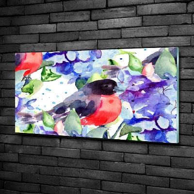 Impresión en cristal con acabado brillante horizontal Pájaro y flores
