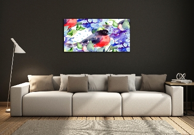 Impresión en cristal con acabado brillante horizontal Pájaro y flores