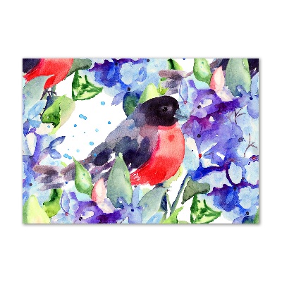 Impresión en cristal con acabado brillante horizontal Pájaro y flores