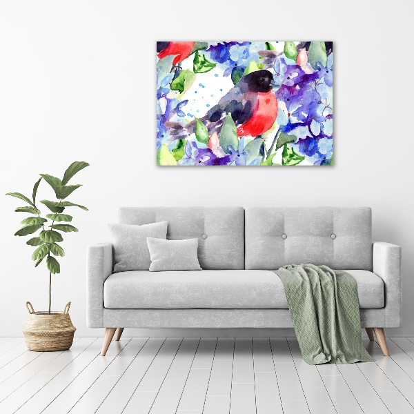 Impresión en cristal con acabado brillante horizontal Pájaro y flores