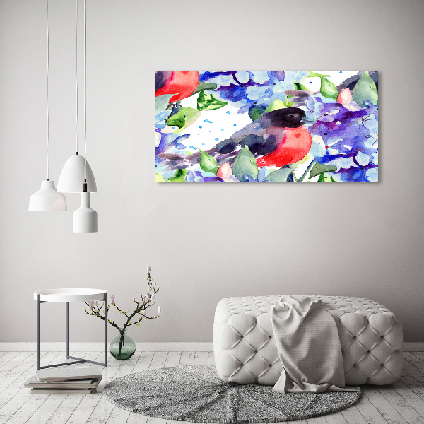 Impresión en cristal con acabado brillante horizontal Pájaro y flores