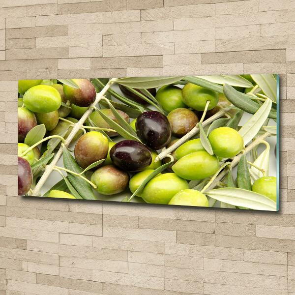 Cuadro decorativo de vidrio para salón horizontal aceitunas frescas