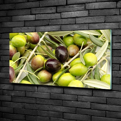 Cuadro decorativo de vidrio para salón horizontal aceitunas frescas