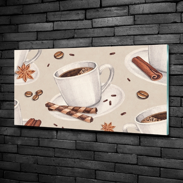 Cuadro decorativo de vidrio para salón horizontal Una taza de café
