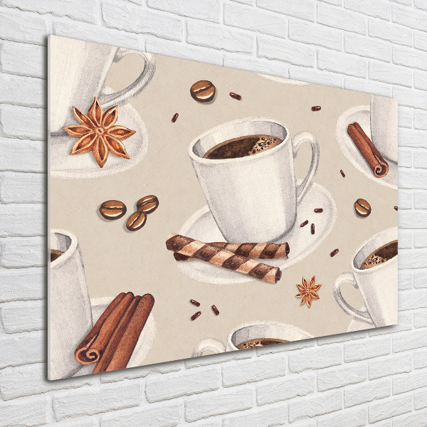 Cuadro decorativo de vidrio para salón horizontal Una taza de café