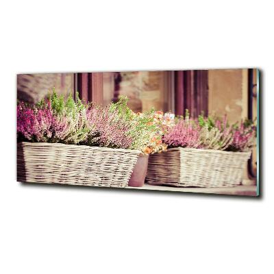 Cuadro decorativo de vidrio para salón horizontal Lavanda en maceta