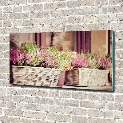 Cuadro decorativo de vidrio para salón horizontal Lavanda en maceta