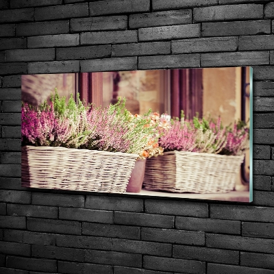 Cuadro decorativo de vidrio para salón horizontal Lavanda en maceta