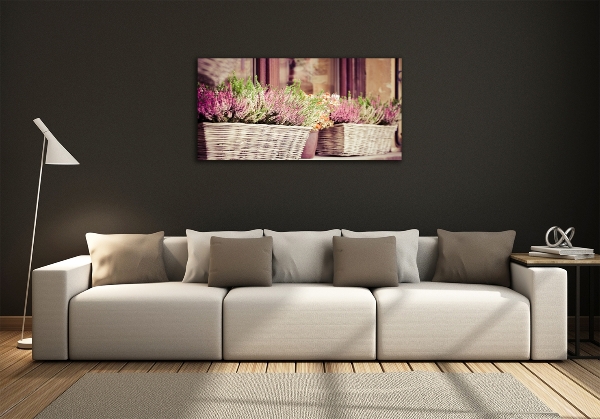 Cuadro decorativo de vidrio para salón horizontal Lavanda en maceta