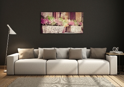 Cuadro decorativo de vidrio para salón horizontal Lavanda en maceta