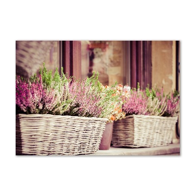 Cuadro decorativo de vidrio para salón horizontal Lavanda en maceta