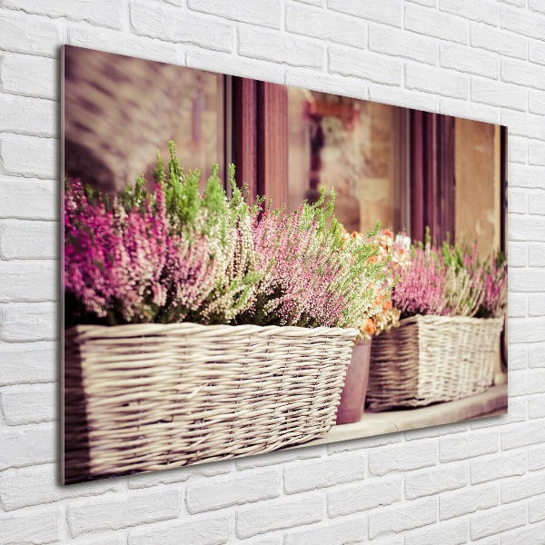 Cuadro decorativo de vidrio para salón horizontal Lavanda en maceta