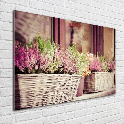 Cuadro decorativo de vidrio para salón horizontal Lavanda en maceta