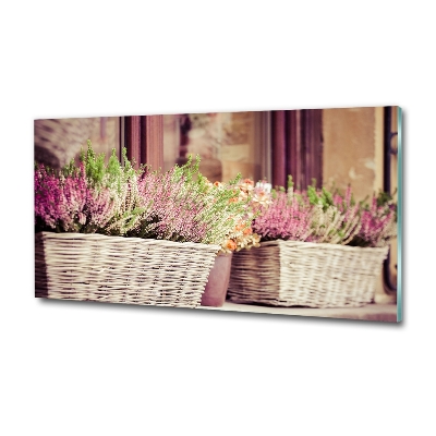 Cuadro decorativo de vidrio para salón horizontal Lavanda en maceta