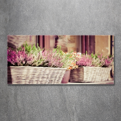 Cuadro decorativo de vidrio para salón horizontal Lavanda en maceta