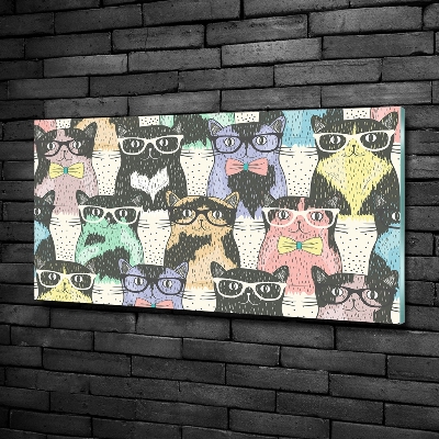 Cuadro decorativo de vidrio para salón horizontal Gatos con gafas