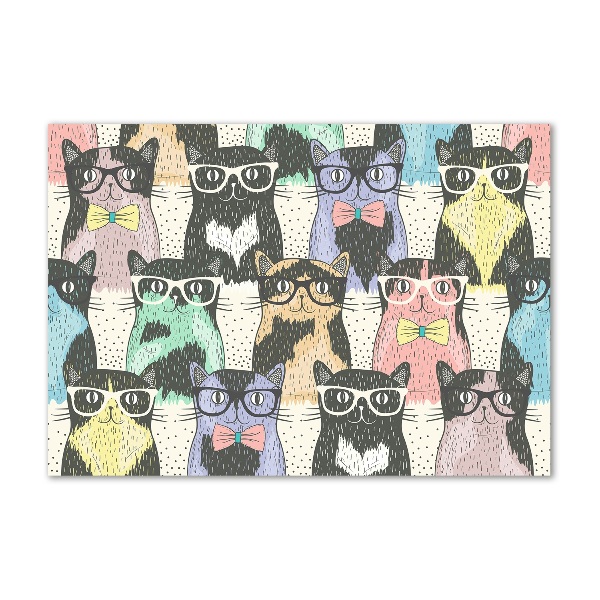 Cuadro decorativo de vidrio para salón horizontal Gatos con gafas