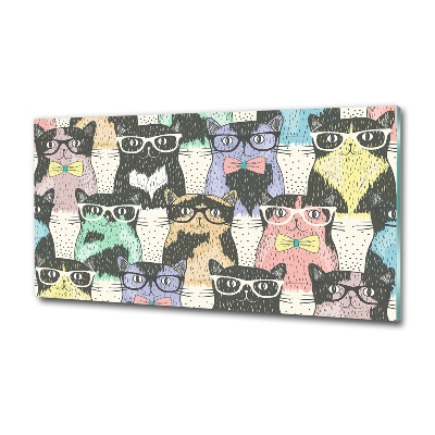 Cuadro decorativo de vidrio para salón horizontal Gatos con gafas