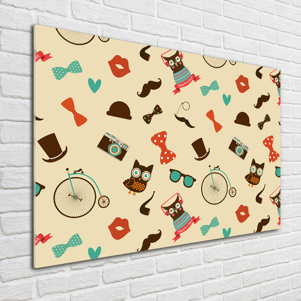 Cuadro de cristal templado moderno horizontal Búhos hipster