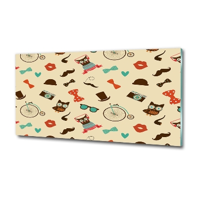 Cuadro de cristal templado moderno horizontal Búhos hipster