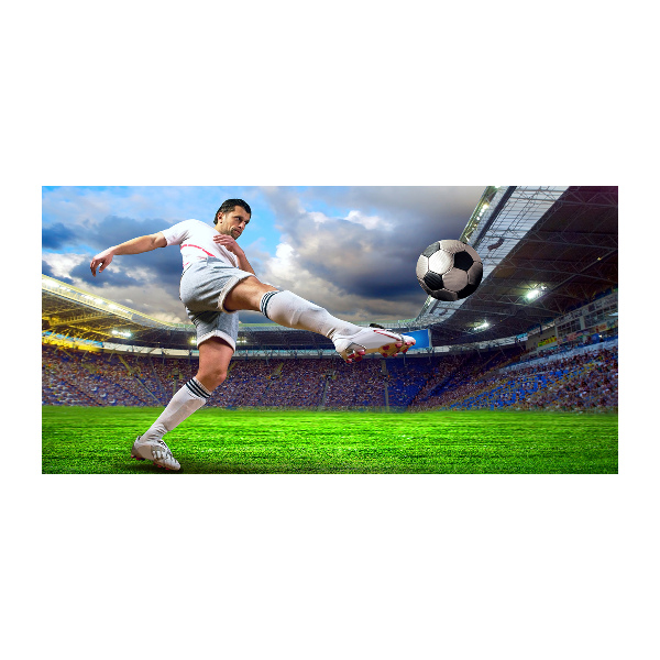 Foto en cristal de alta calidad con impresión uv horizontal Un jugador de fútbol en el estadio.