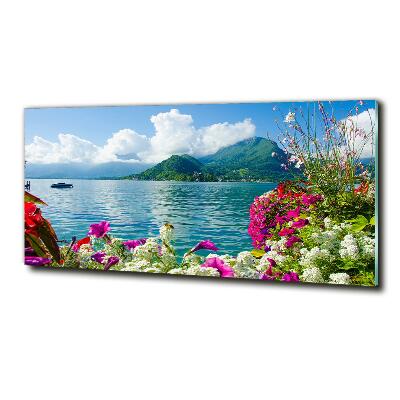 Impresión en cristal con acabado brillante horizontal Flores junto al lago