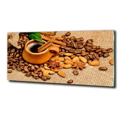 Foto en cristal de alta calidad con impresión uv horizontal Granos de café y una taza