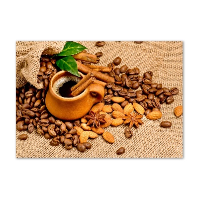 Foto en cristal de alta calidad con impresión uv horizontal Granos de café y una taza