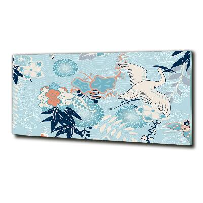 Cuadro de cristal templado moderno horizontal Grulla y flores