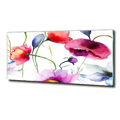 Cuadro decorativo de vidrio para salón horizontal Amapolas