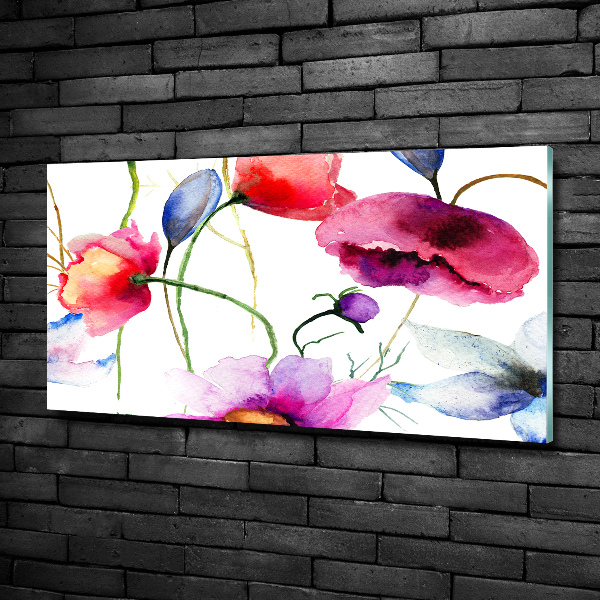 Cuadro decorativo de vidrio para salón horizontal Amapolas