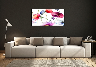 Cuadro decorativo de vidrio para salón horizontal Amapolas
