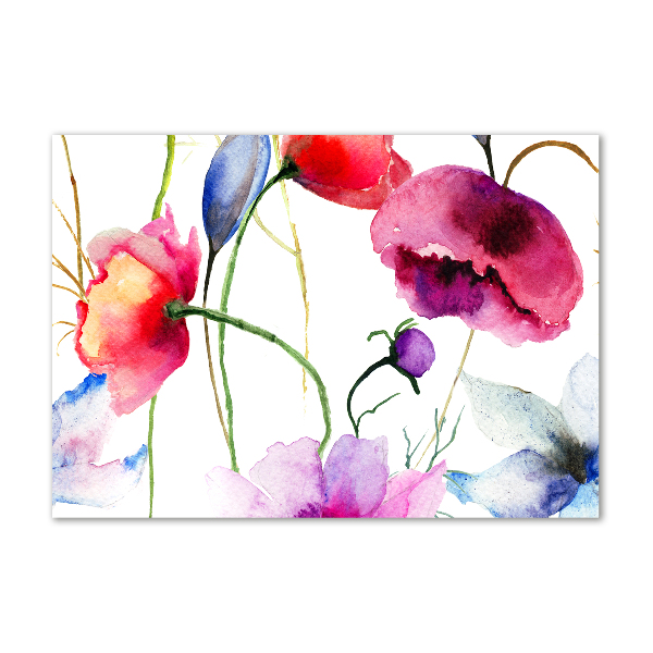 Cuadro decorativo de vidrio para salón horizontal Amapolas