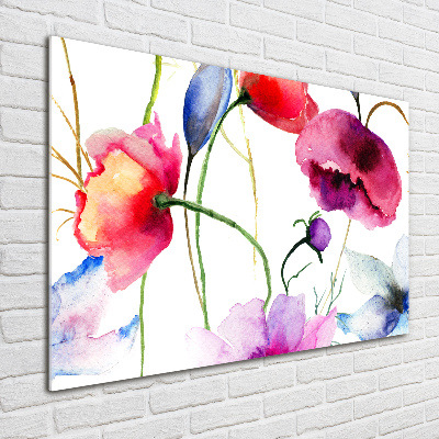 Cuadro decorativo de vidrio para salón horizontal Amapolas