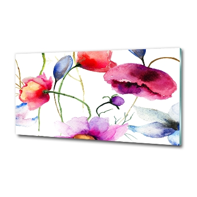 Cuadro decorativo de vidrio para salón horizontal Amapolas