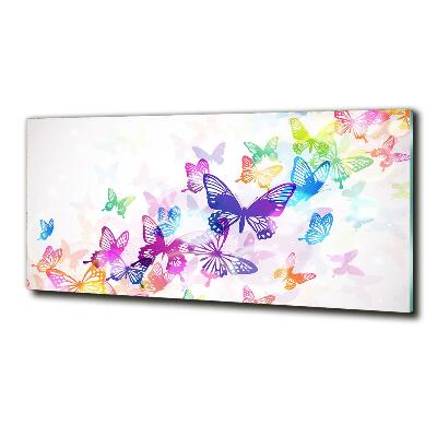 Cuadro decorativo de vidrio para salón horizontal mariposas coloridas