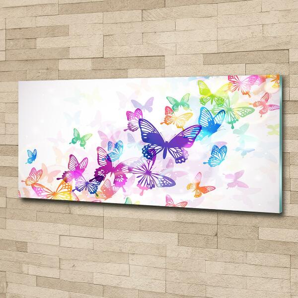 Cuadro decorativo de vidrio para salón horizontal mariposas coloridas