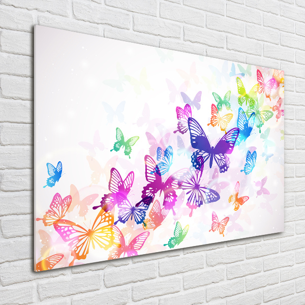 Cuadro decorativo de vidrio para salón horizontal mariposas coloridas
