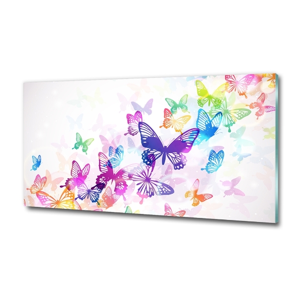 Cuadro decorativo de vidrio para salón horizontal mariposas coloridas