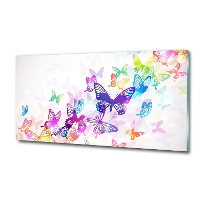 Cuadro decorativo de vidrio para salón horizontal mariposas coloridas