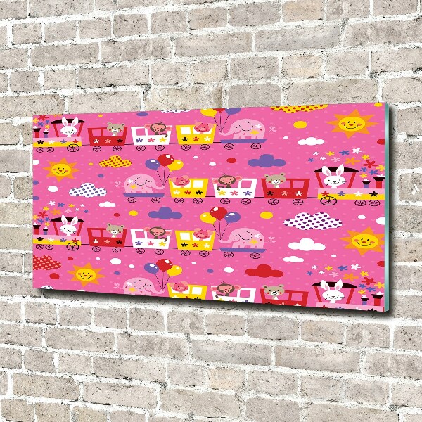 Impresión en cristal con acabado brillante horizontal Animales en el tren